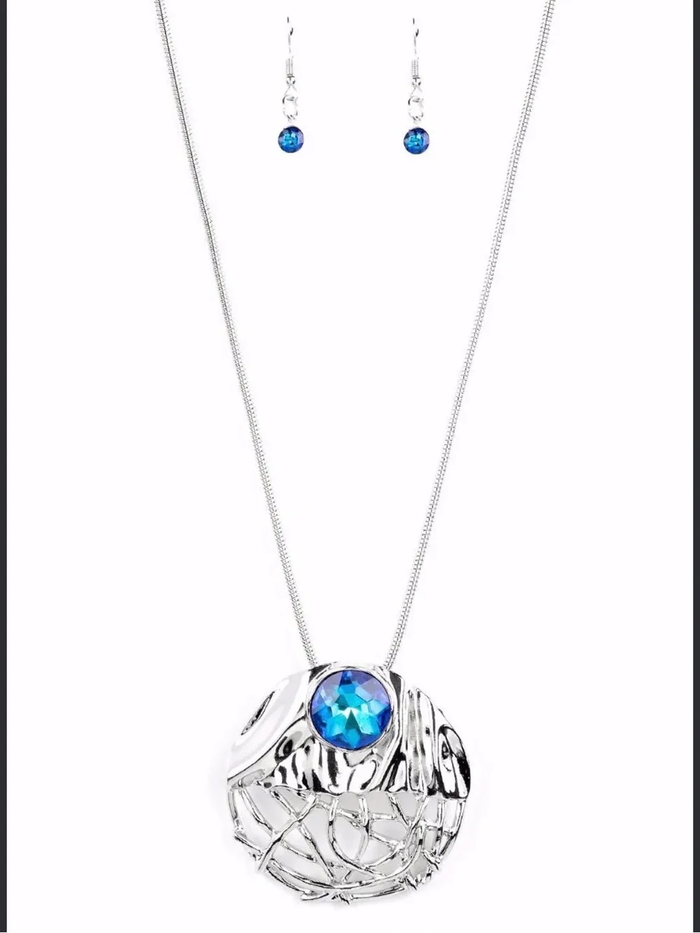 paparazzi Silver-Tone Necklace and Earring Set with Blue Crystal Accents